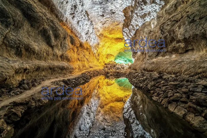 : Stunning Verdes Cave with colorful illumination : Stunning Verdes Cave with colorful illumination