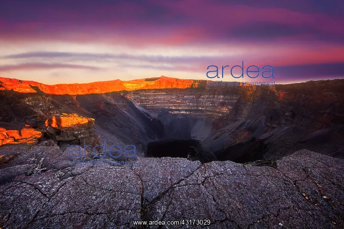 : Sunrise on the Dolomieu crater at the summit of : Sunrise on the Dolomieu crater at the summit of