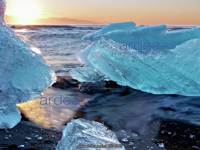 : Sunrise and iceberg formation on the beach : Sunrise and iceberg formation on the beach