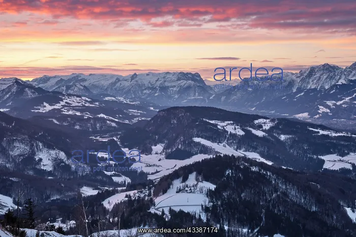 : Sunrise with mountain panorama, Gaisberg, Flachgau : Sunrise with mountain panorama, Gaisberg, Flachgau