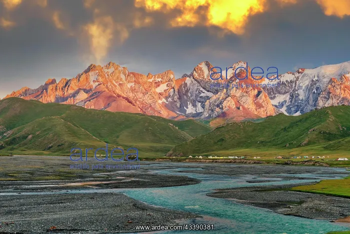 : Sunset over the Central Tien Shan Mountains and : Sunset over the Central Tien Shan Mountains and