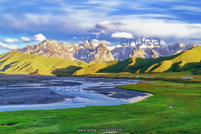 : Sunset over the Central Tien Shan Mountains and : Sunset over the Central Tien Shan Mountains and
