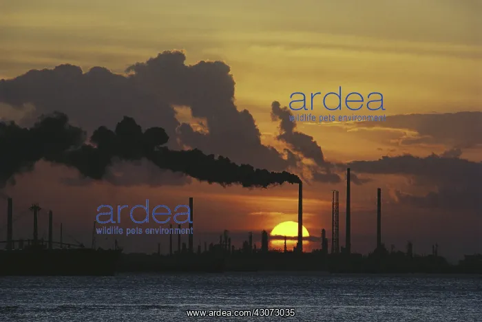 : Sunset behind Oil Refinery : Sunset behind Oil Refinery
