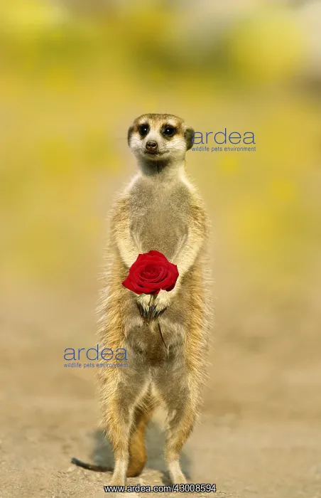  : Suricate  /  Meerkat, holding rose