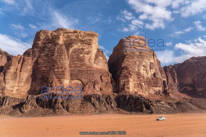 : SUV in the Wadi Rum desert, Jordan, Asia : SUV in the Wadi Rum desert, Jordan, Asia
