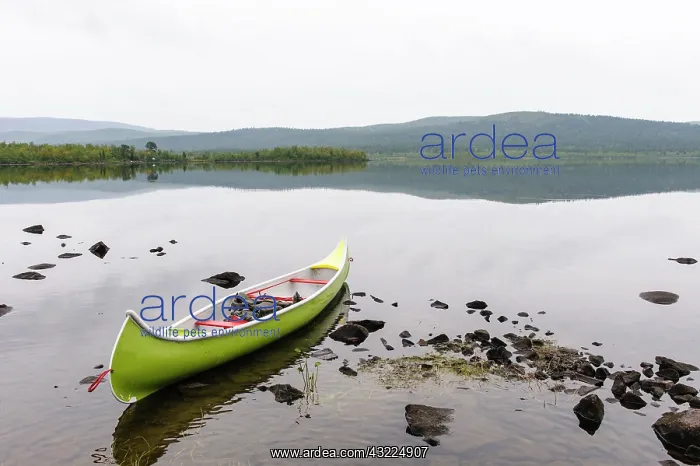 : Sweden, Norrbotten, Torne River. Canoe in : Sweden, Norrbotten, Torne River. Canoe in