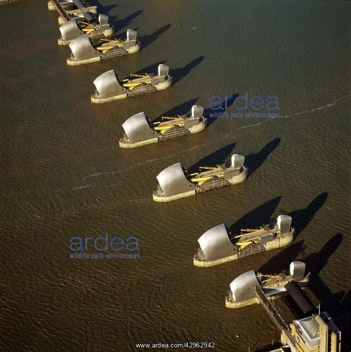 : The Thames Barrier, a flood control structure on : The Thames Barrier, a flood control structure on