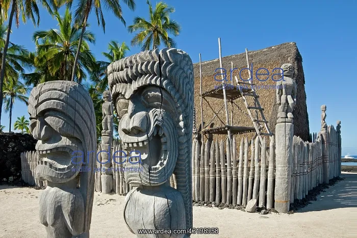 : Tiki totems, Pu'uhonua O Honaunau National Historical : Tiki totems, Pu'uhonua O Honaunau National Historical