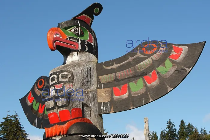 : Totem Pole - tribute to Kwakwaka'wakw Indians : Totem Pole - tribute to Kwakwaka'wakw Indians