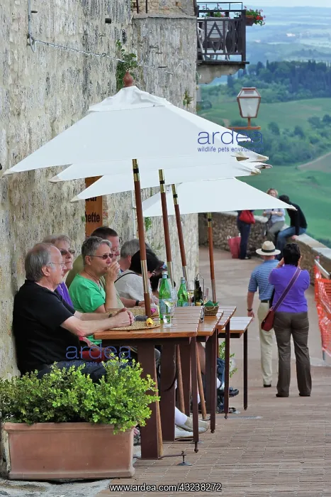 : Tourists at outdoor cafe, Monteriggioni : Tourists at outdoor cafe, Monteriggioni