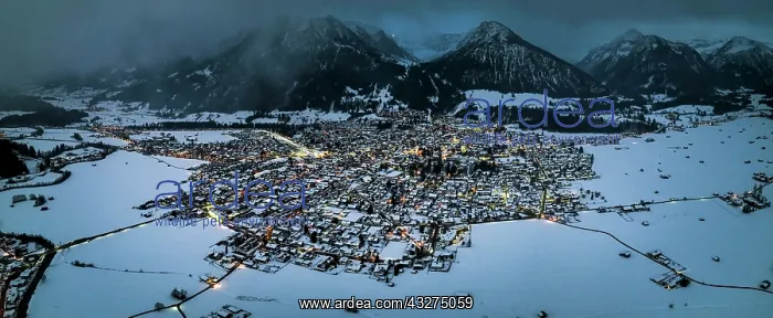 : Town view, aerial view, Oberstdorf in winter, Illertal : Town view, aerial view, Oberstdorf in winter, Illertal