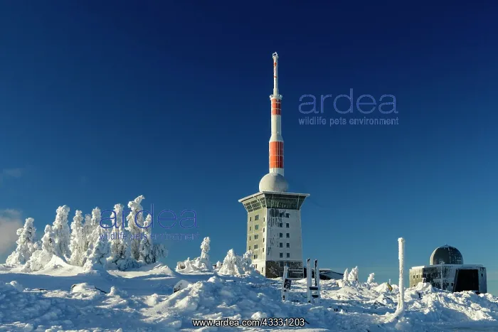: Transmitter mast and Brocken hostel on the winter : Transmitter mast and Brocken hostel on the winter