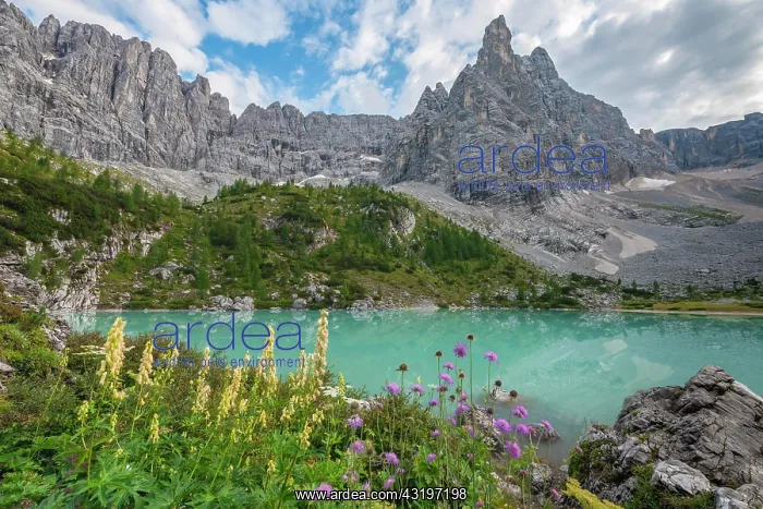: Turquoise-green Sorapis Lake, Lago di Sorapis and : Turquoise-green Sorapis Lake, Lago di Sorapis and