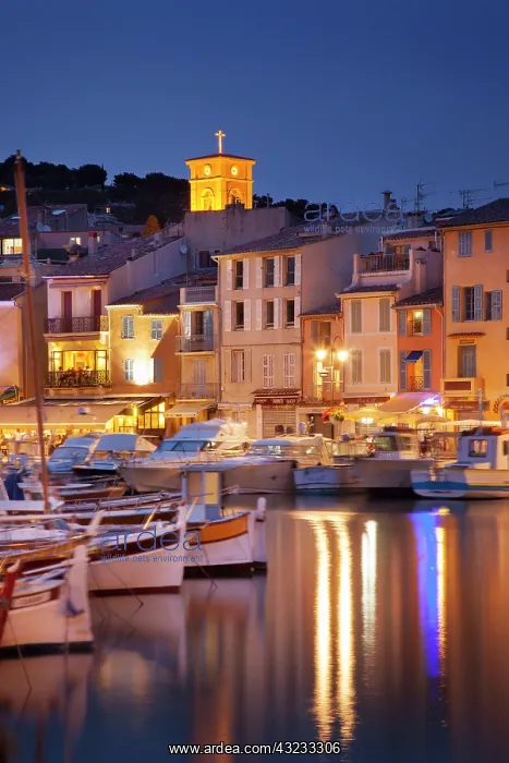 : Twilight over harbor town of Cassis, Provence : Twilight over harbor town of Cassis, Provence