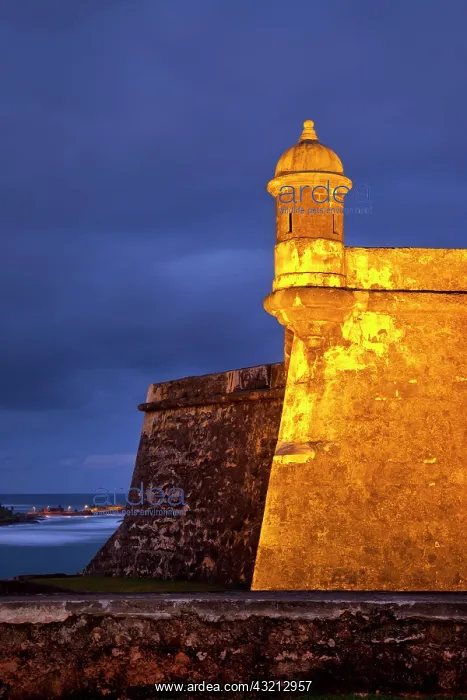 : Twilight at historic Fort El Morro in old : Twilight at historic Fort El Morro in old