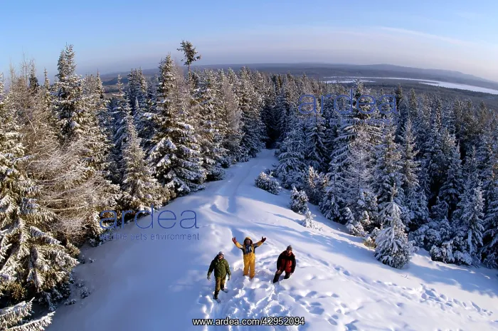 : A typical view over coniferous taiga-forest and : A typical view over coniferous taiga-forest and