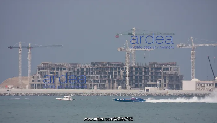 : UAE, Dubai. Powerboat Victory speeds past : UAE, Dubai. Powerboat Victory speeds past