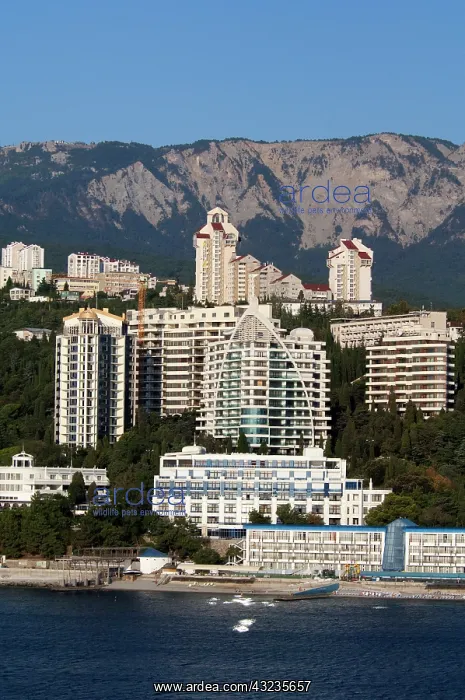 : Ukraine, Yalta. Black Sea view of the port : Ukraine, Yalta. Black Sea view of the port