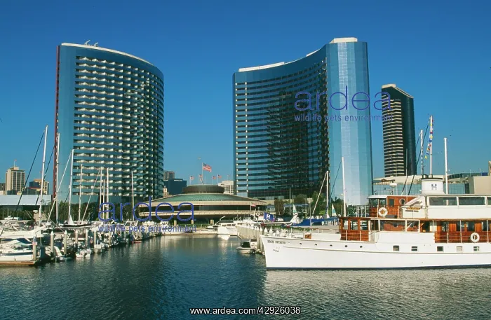 : USA - Marriot Hotel towers & Marina, San Diego, California : USA - Marriot Hotel towers & Marina, San Diego, California