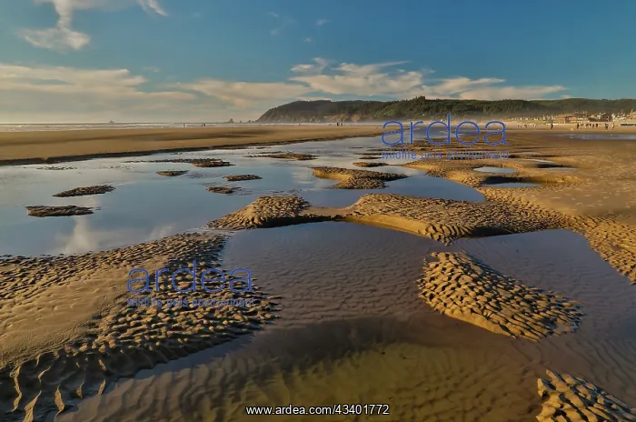 : USA, Oregon. Cannon Beach low tide and ripples in the sand : USA, Oregon. Cannon Beach low tide and ripples in the sand