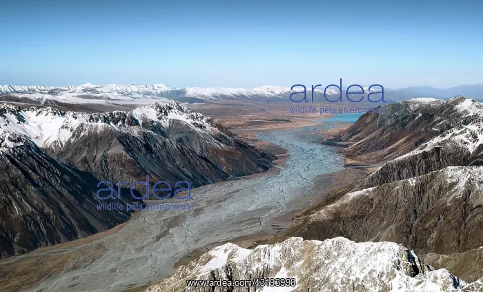 : Valley with glacier river, in the back Lake Pukaki : Valley with glacier river, in the back Lake Pukaki