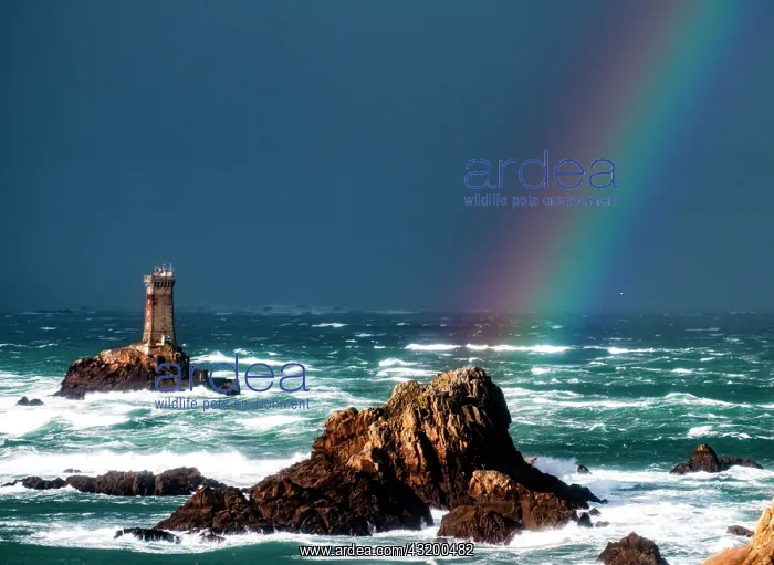 : Vielle lighthouse with a rainbow, Raz de Sein, Brittany : Vielle lighthouse with a rainbow, Raz de Sein, Brittany
