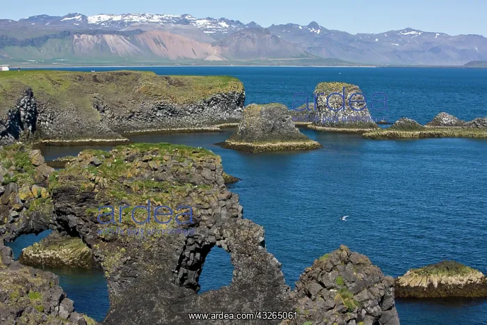: View of basaltic rock formations on the : View of basaltic rock formations on the