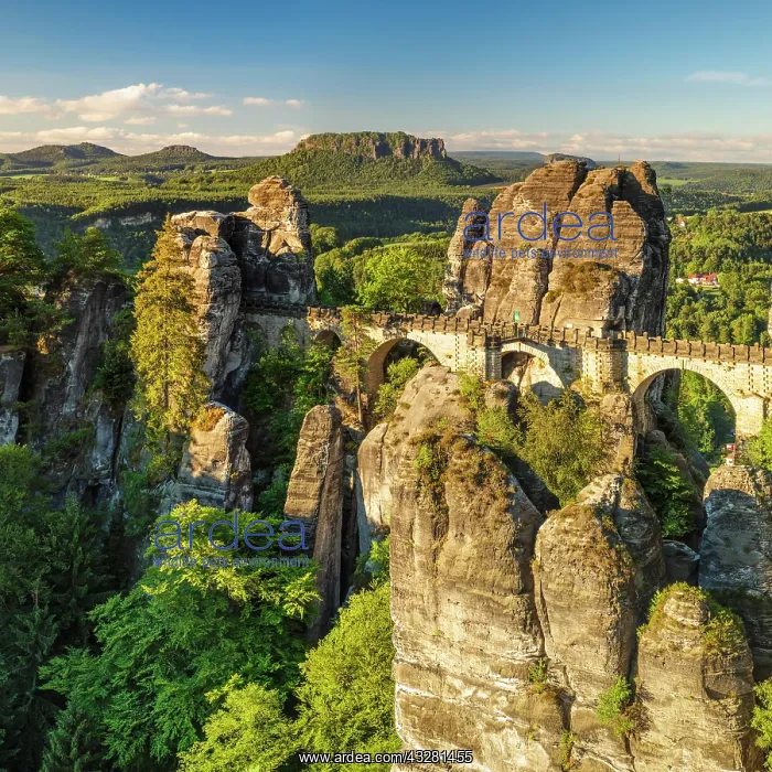 : View over the Bastei bridge to the Lilienstein : View over the Bastei bridge to the Lilienstein