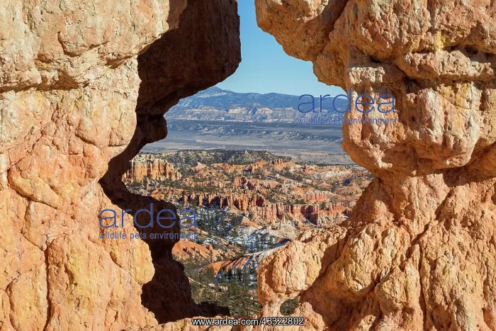 : View of Bryce Canyon through an arched rock, Utah : View of Bryce Canyon through an arched rock, Utah