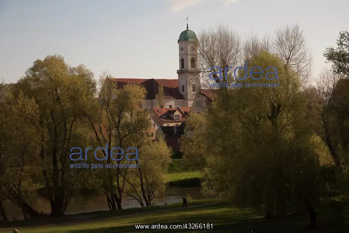 : View of a church situated on an island in : View of a church situated on an island in