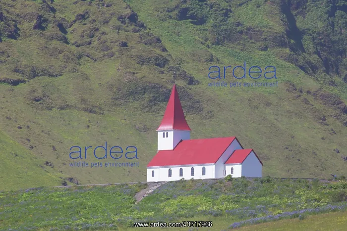 : View at the church of Vik i Myrdal - Island : View at the church of Vik i Myrdal - Island