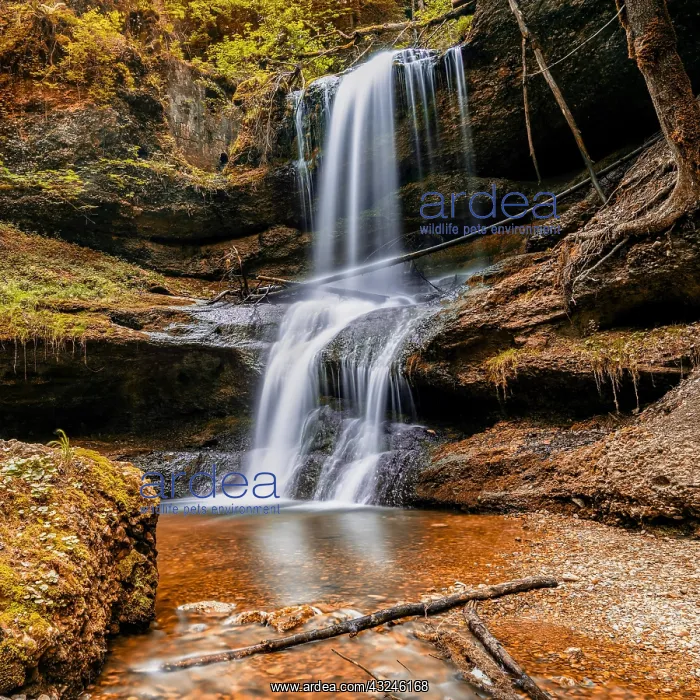 : A view of the idyllic Hasenreuter Waterfalls in : A view of the idyllic Hasenreuter Waterfalls in