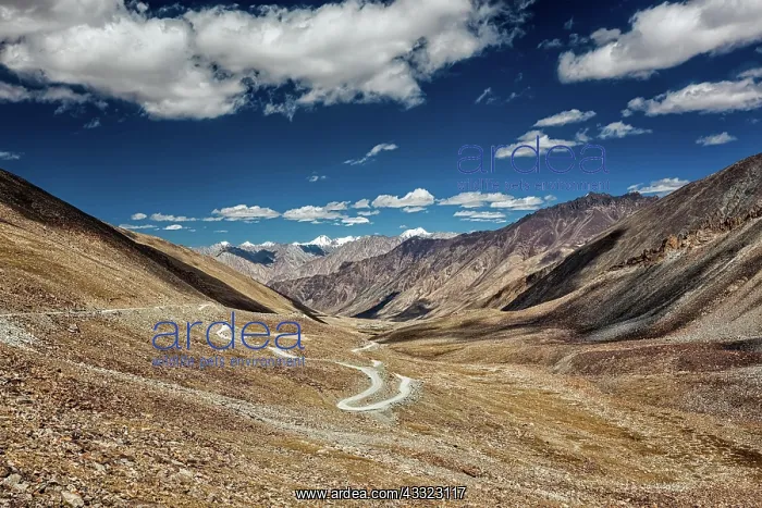 : View of Karakoram range and road in valley from : View of Karakoram range and road in valley from