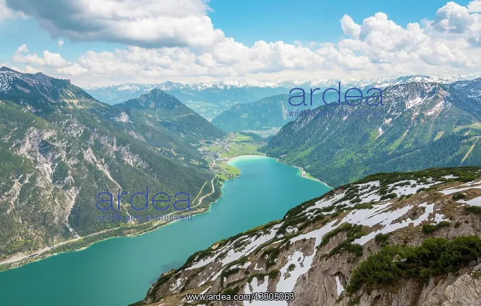  : View of Lake Achen and snowy main chain of the Alps