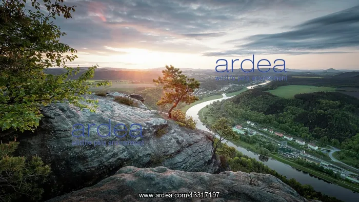 : View from Lilienstein to the Elbe river at sunrise : View from Lilienstein to the Elbe river at sunrise