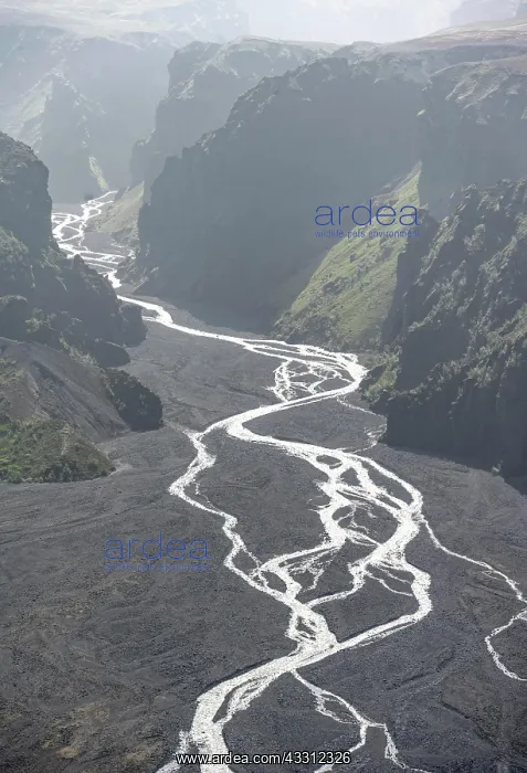 : View into mountain valley with river Hvanna, at : View into mountain valley with river Hvanna, at