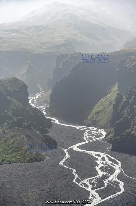 : View into mountain valley with river Hvanna, at : View into mountain valley with river Hvanna, at