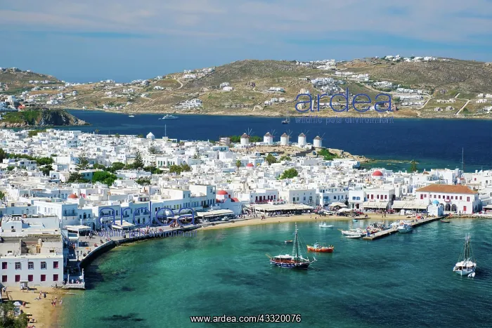 : View of Mykonos town, Greek travel destination with : View of Mykonos town, Greek travel destination with