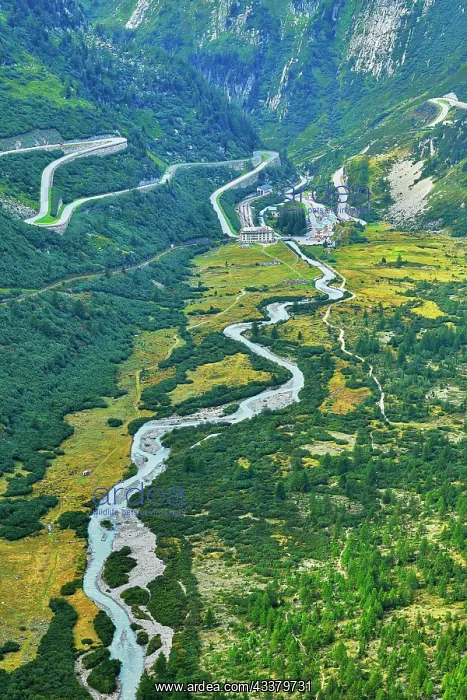 : View from the Rhone glacier of the glacial stream : View from the Rhone glacier of the glacial stream
