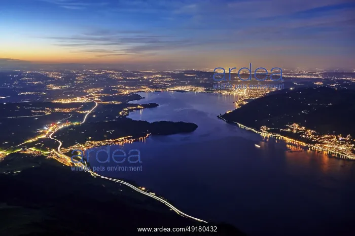 : View from Rigi Kulm to the sea of lights with the motorway : View from Rigi Kulm to the sea of lights with the motorway