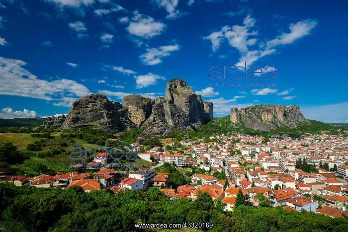 : View of scenery landscape and Kalambaka village : View of scenery landscape and Kalambaka village