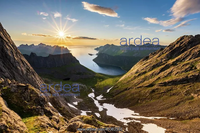 : View over Senja's fjords and mountain peaks unde : View over Senja's fjords and mountain peaks unde