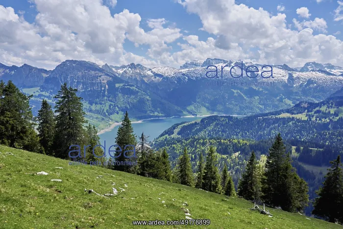 : View of the snow-covered Alps and Lake Wagital : View of the snow-covered Alps and Lake Wagital