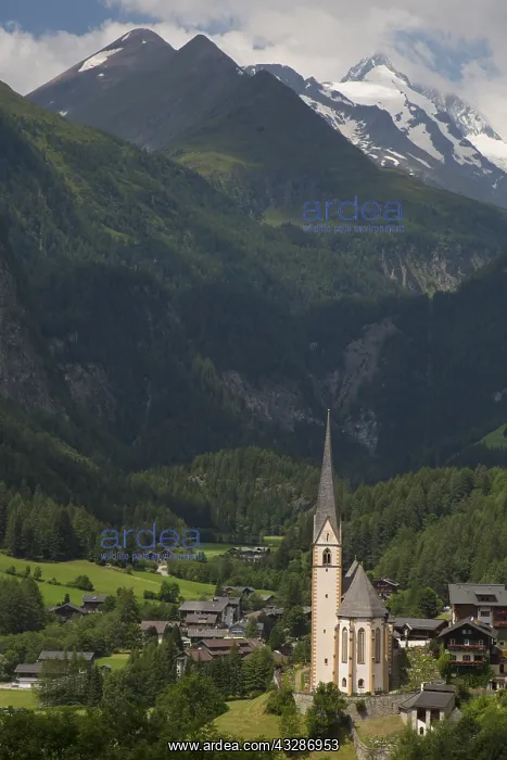 : View to St Vincent Church and Grossglockner massif : View to St Vincent Church and Grossglockner massif