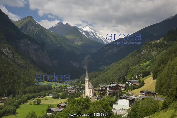 : View to St Vincent Church and Grossglockner massif : View to St Vincent Church and Grossglockner massif