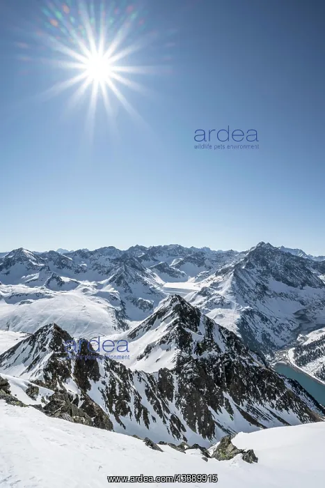 : View of Stubai Alps with Lcngental reservoir, mountains : View of Stubai Alps with Lcngental reservoir, mountains