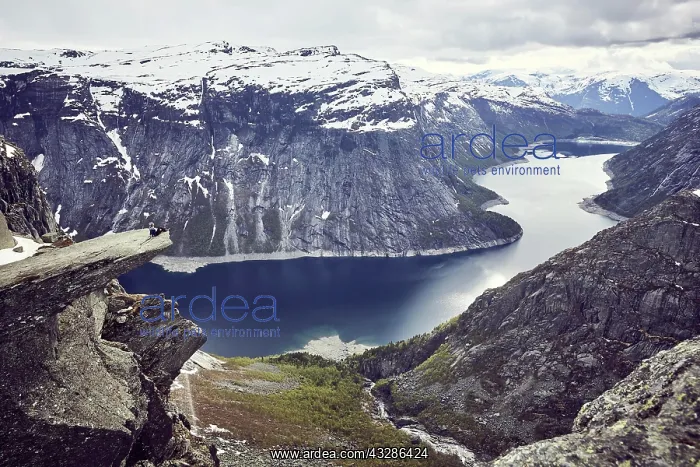: View from Trolltunga over fjord landscape, Troll : View from Trolltunga over fjord landscape, Troll
