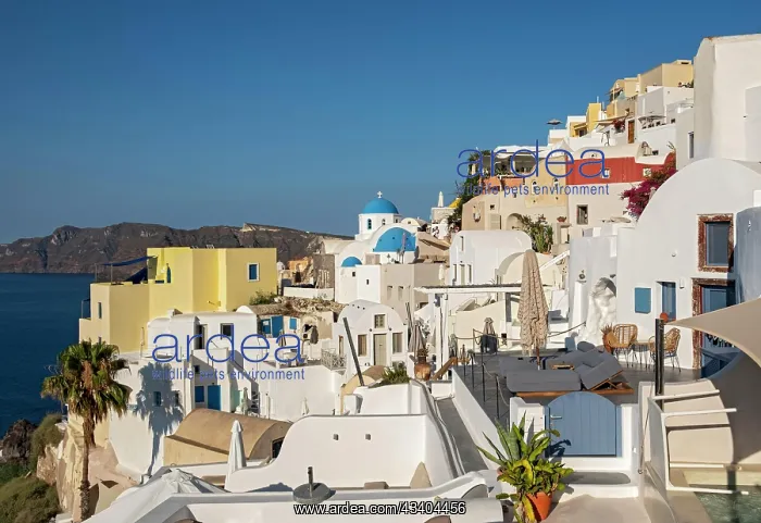 : View of village of Ia, Oia, Santorini, Thira, Greece, Europe : View of village of Ia, Oia, Santorini, Thira, Greece, Europe