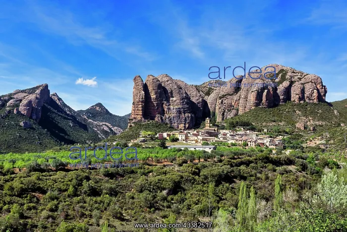 : Village view Agaero, mountain peak, rocky chain : Village view Agaero, mountain peak, rocky chain