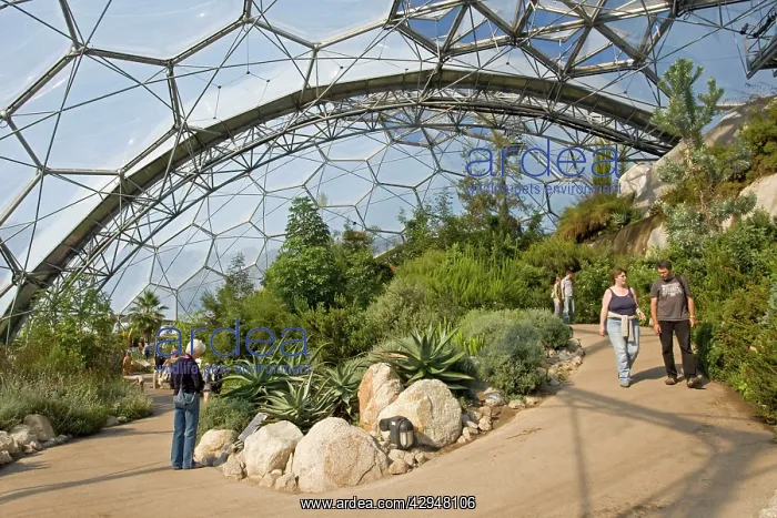 : Visitors inside Mediterranean Biome Eden Project : Visitors inside Mediterranean Biome Eden Project